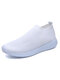 Plus Size Women Walking Breathable Air Mesh Knit Slip On Sneakers Trainers Shoes - White