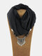 Vintage Ethnic Tassel Pendant Solid Color Dacron Alloy Scarf Necklace - Black