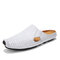 Men Hole Hand Sticthing Leather Non Slip Backless Casual Slippers - White