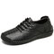 Menico Men Hand Stitching Leather Non Slip Soft Sole Comfy Shoes - Black