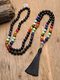 Vintage Tree Of Life Tassel Pendant Colorful Handmade Beaded Alloy Natural Semi-precious Stones Long Necklace - #01
