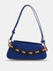 Women Faux Leather Fashion Chain Solid Color Crossbody Bag Shoulder Bag - Blue