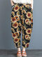 Sunflowers Print Elastic Waist Plus Size Haren Pants for Women - Navy