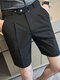 Pantalones cortos casuales de cintura con botones a presión sólidos para hombre - Negro
