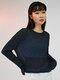 Solid Color Drop Sleeve Long Sleeve See-through Knitted T-shirt - Black