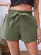 Solid Bow Pocket Elastic Waist Straight Leg Shorts - Army Green