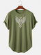Mens Animal Print Short Sleeve Light Casual High Low Hem T-Shirts - Green
