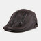 Men's Single Skin Thin Section Sheepskin Beret Hats Youth Leather Hats Middle-aged Caps - First layer of sheepskin dark brown
