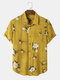 Camisas masculinas de manga curta com estampa de flores e bolso - Amarelo