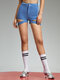 Solid Double Zip Hem Button Shorts For Women - Blue