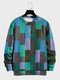 Mens Color Block Patchwork Crew Neck Loose Pullover Sweatshirts Winter - Blue