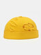 Unisex Cotton Solid Color Damaged Patch Fashion Brimless Beanie Landlord Cap Skull Cap - Yellow