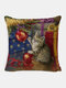 1 PC Print Linen Chritmas Cat Decoration In Bedroom Living Room Sofa Cushion Cover Throw Pillow Cover Pillowcase - 45*45cm
