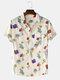 Mens Multiple Flower Print Lapel Short Sleeve Shirt With Pocket - Apricot