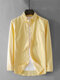Men Cotton Solid Breathable Chest Pocket Loose Casual Long Sleeve Shirt - Yellow