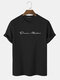 Mens Knit Textured Script Embroidery Casual Short Sleeve T-Shirts - Black