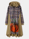 Vintage Plaid Print Patchwork Long Sleeve Casual Hooded Dress for Women - Yellow