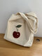 Women Canvas Brief Large Capacity Fruit Print Handbag Tote - Cherry