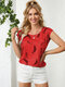 Feather Graphic Print Round Neck Sleeveless Tank Top - Red