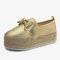 Plus Size Women Casual Butterfly Knot Straw Platform Loafers - Gold