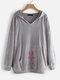 Long Sleeve Flower Embroidered Casual Hoodie For Women - Grey