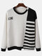 Mens Patchwork Asymmetrical Hem Round Neck Casual Knitted Sweater - White