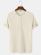 Mens Knitted Waffle Solid Color Short Sleeve Casual T-Shirt - Beige