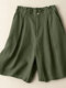 Pantalones cortos casuales de algodón con cintura elástica fruncida y bolsillo sólido - ejercito verde