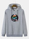 Mens Colorful Reflective Mushroom Print Relaxed Fit Pullover Hoodie - Gray