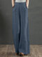 Solid Casual Pocket Wide Leg Pants For Women - Blue