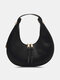 Fashion Half Moon Shape Handbag Faux Leather Solid Color Waterproof Hobo Bag - Black