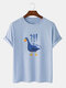 Camisetas de algodón de manga corta con estampado de pato de dibujos animados para hombre Cuello - azul
