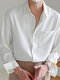 رجل الصلبة جيب الصدر عارضة طويلة الأكمام القميص - أبيض