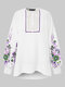 Calico Print Patchwork Long Sleeve Casual Blouse For Women - White