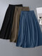 Solid A-line Pleated Casual Skirt For Women - синий