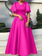 Plus Size Women Solid V-Neck Bell Sleeve Casual Maxi Dress - Rose