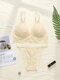 Women Lace Triangle Wireless See Through Lightly Padded Bra Sets With Panty - Yellow