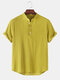 Mens Basic Solid Color Linen Short Sleeve Henley Shirt - Green