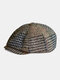 Men Felt Plaid Pattern Retro Casual All-match Octagonal Hat Newsboy Hat Flat Hat - Khaki