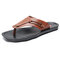 Men Leather Slip Resistant Metal Buckle Soft Casual Beach Slippers - Brown
