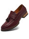 Men Vintage Tassel Pointed Toe Slip On Leather Dress Loafers - Red