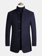 Mens Single-Breasted Woolen Thicken Warm Stand Collar Overcoats With Pockets - Navy