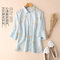 19086 (clothing) Shirt Collar Ramie Art T-shirt Female Niche Sweet Print Age-loss Loose Travel Women's Clothing - Blue