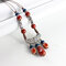 Ethnic Handmade Women's Long Necklace Ceramic Drop Tassel Pendant Vintage Sweater Necklace for Her - Red