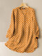 Blusa holgada de manga larga con botones en el frente y bolsillo con estampado de lunares - Amarillo