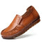 Leather Stitching Slip On Soft Flat Pure Color Casual Shoes - Light Brown