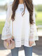 Casual Solid Color Lace Bell Sleeve O-neck Plus Size Blouse for Women - White