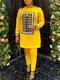 Talla grande Mujer Equipo con estampado barroco Cuello Conjuntos de manga larga - Amarillo