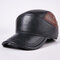 Men Cowhide Vintage Patchwork Baseball Cap Fashion Outdoor Windproof Warm Hats Adjustable Sports Cap - Black