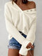 Solid Dolman Long Sleeve Button Hooded Loose Knitted Sweater - White